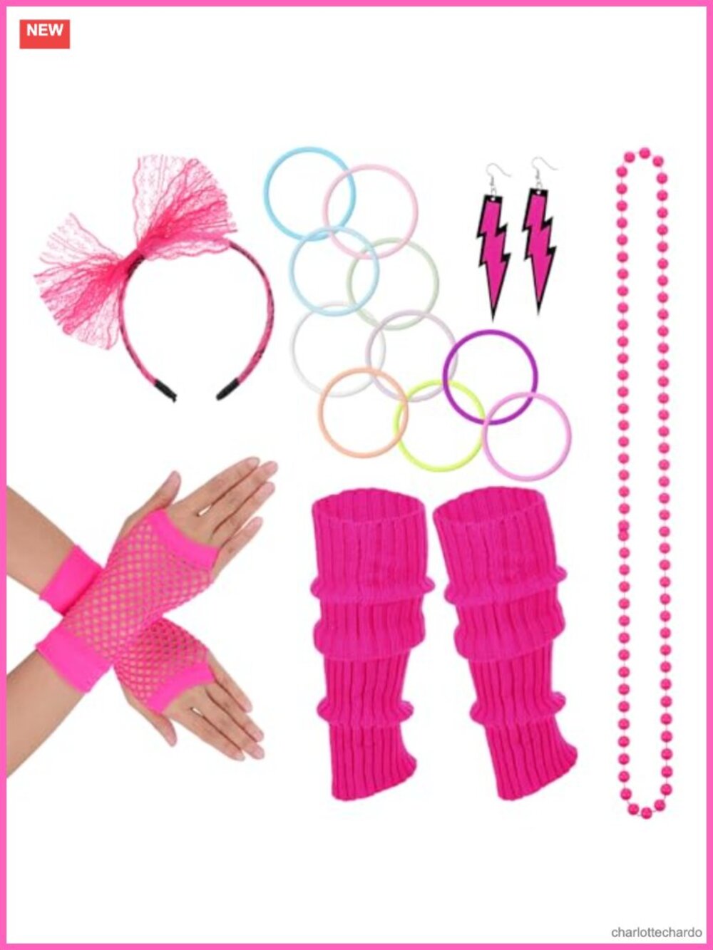 80s Fancy Dress Costume Accessories Set Fishnet Gloves Leg Warmers Headband